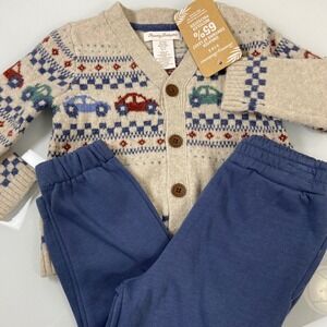 Tommy Bahama Baby Boys 24m Cardigan Sweater‎ Pants Set Cars Fair Isle NEW